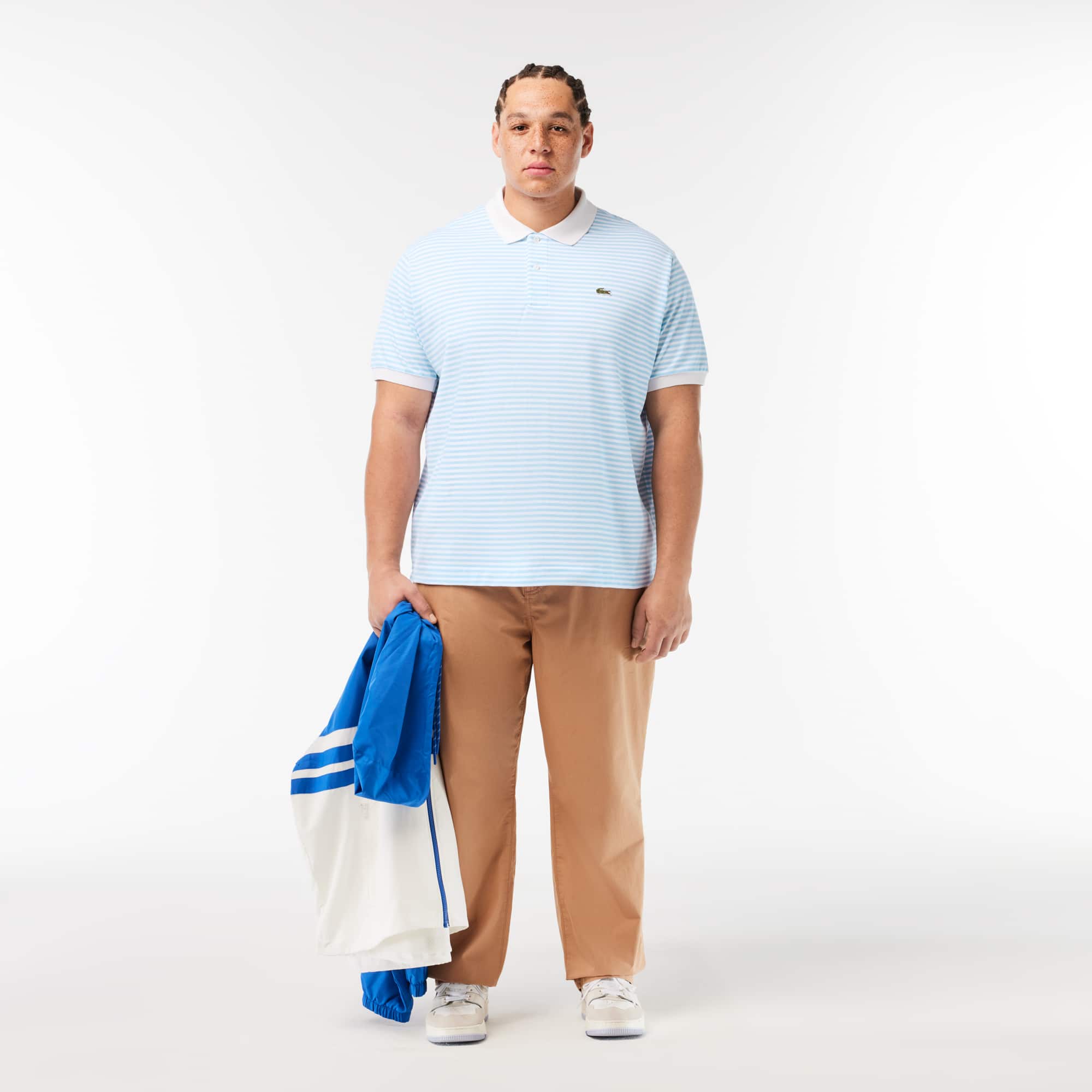 Men's Classic Fit Striped Petit Piqué Polo - White / Blue