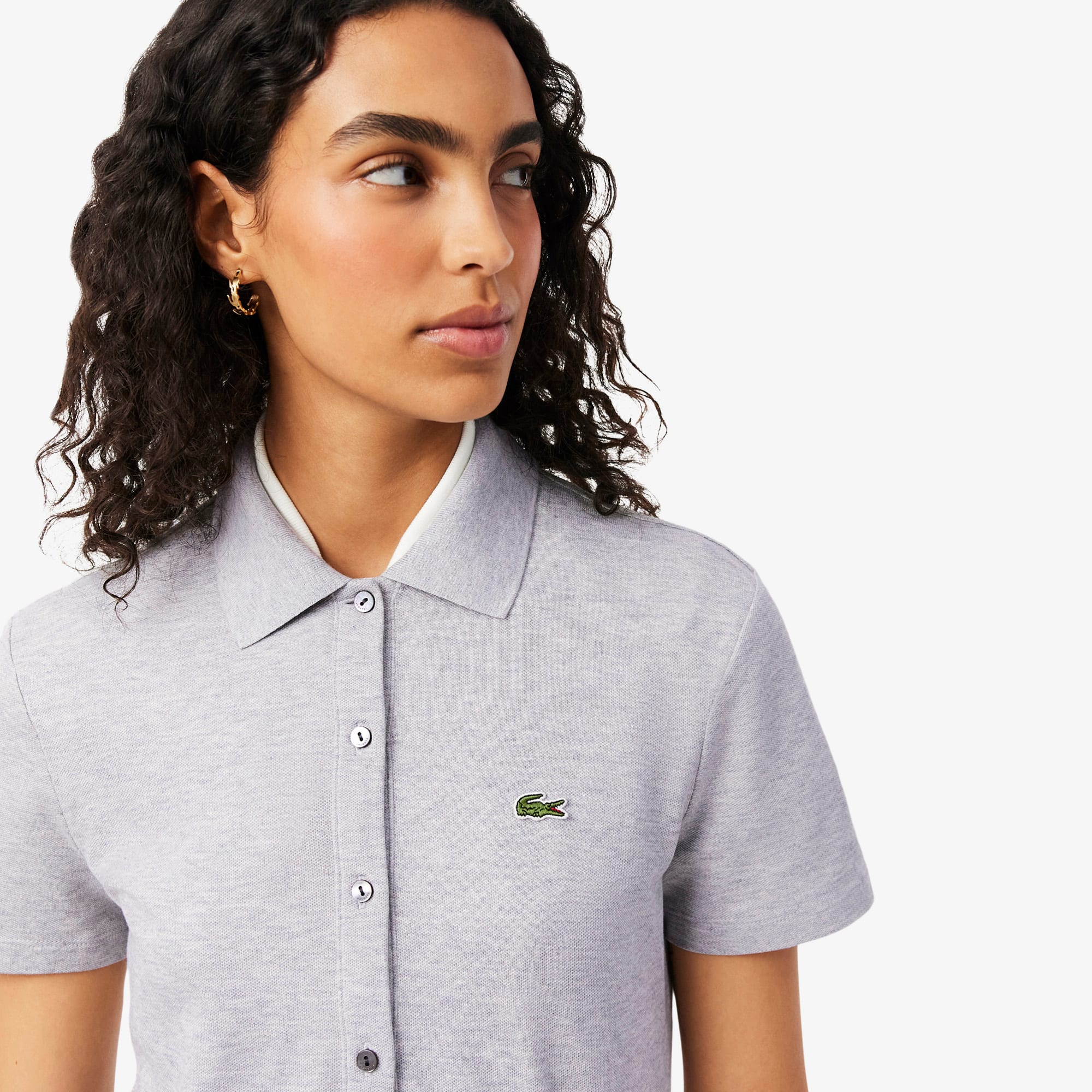 Stretch Piqué Polo Collar Romper - Grey Chine