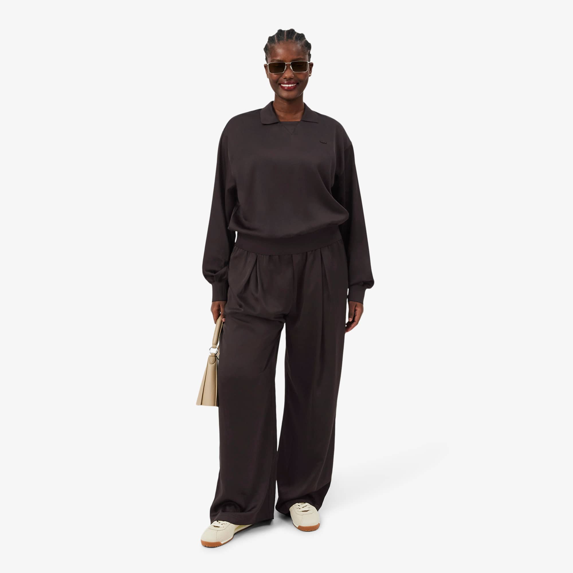 Oversized Elasticated Satin Pants - Brown