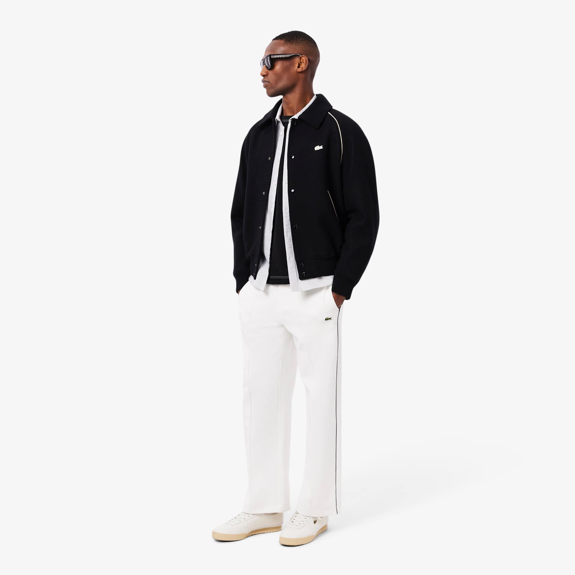 Men's Badge Accent Wool Varsity Jacket - Black