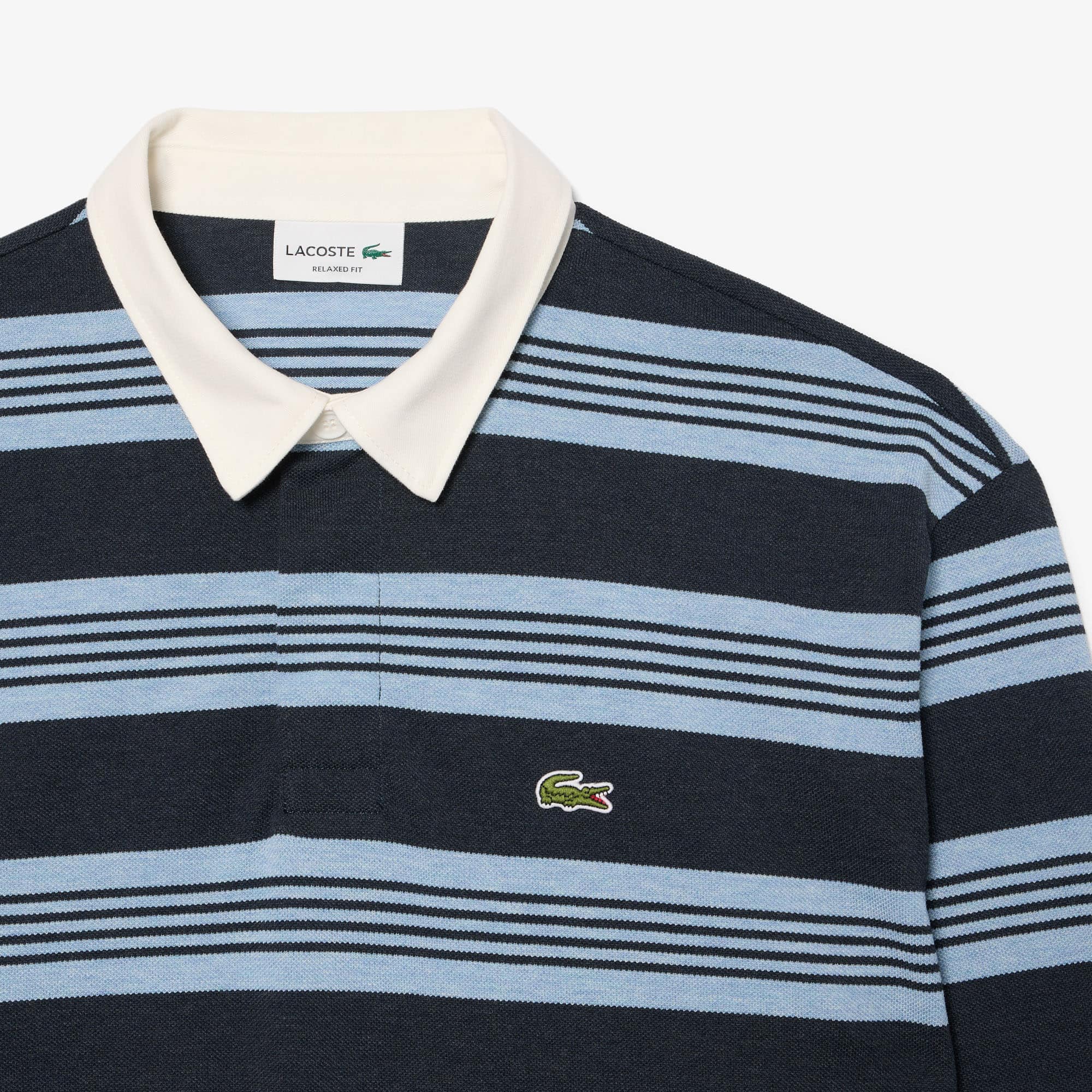 Relaxed Fit Striped Piqué Rugby Polo - Bleu Chine / Gris Chine