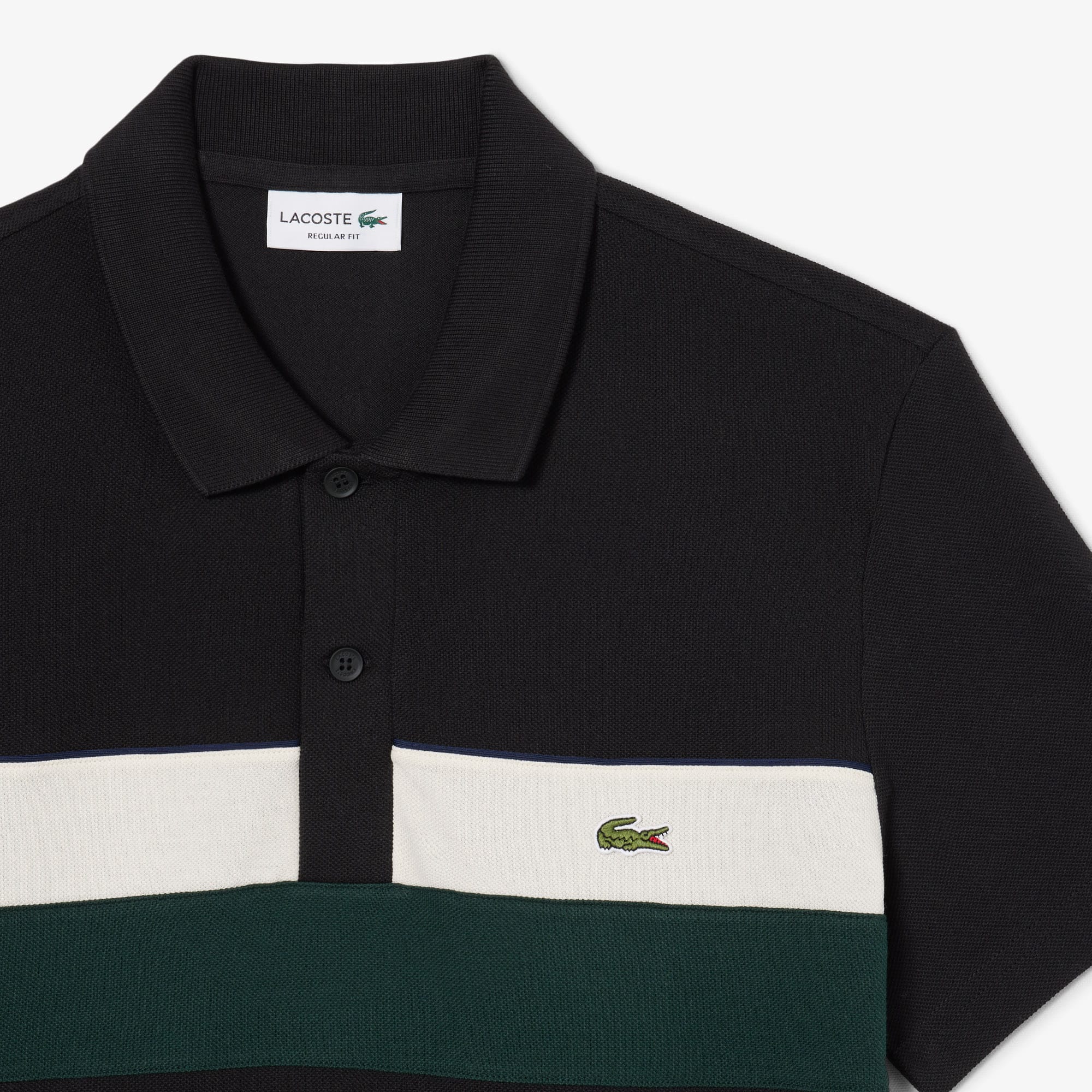 Men's Regular Fit Colorblock Petit Piqué Polo - Black / White / Green