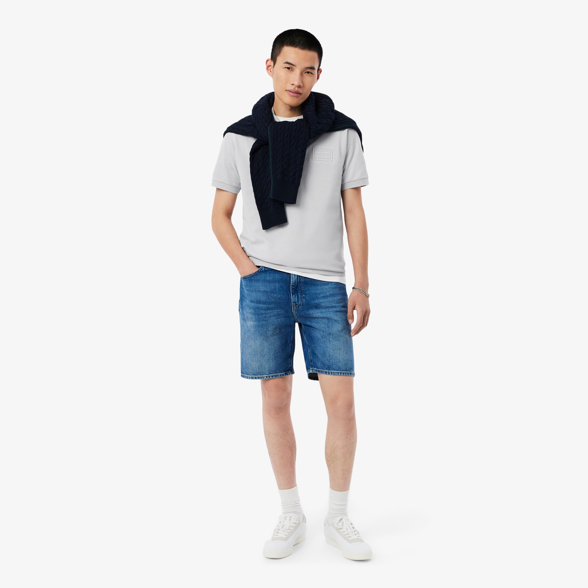 Classic Fit Embossed Branding Polo - Light Grey