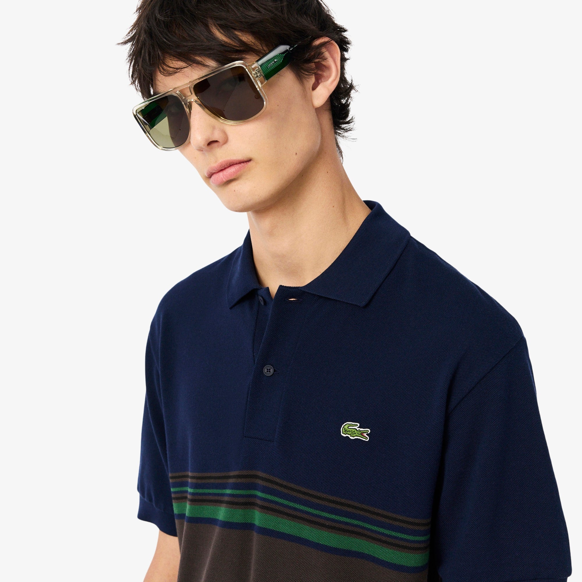Men's Made In France Classic Fit Striped Polo - Navy Blue