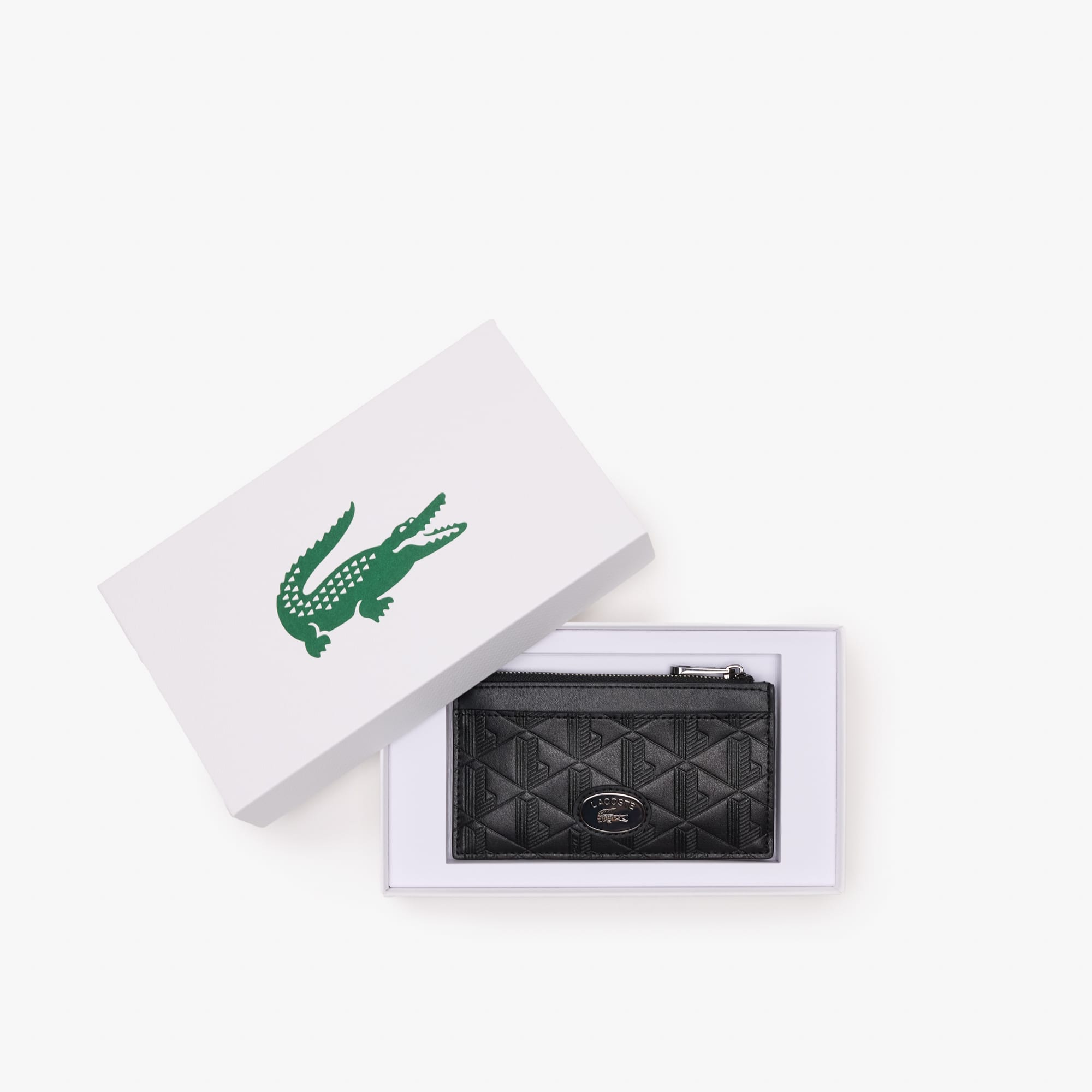 Monogram Leather Zip Card Holder - Black