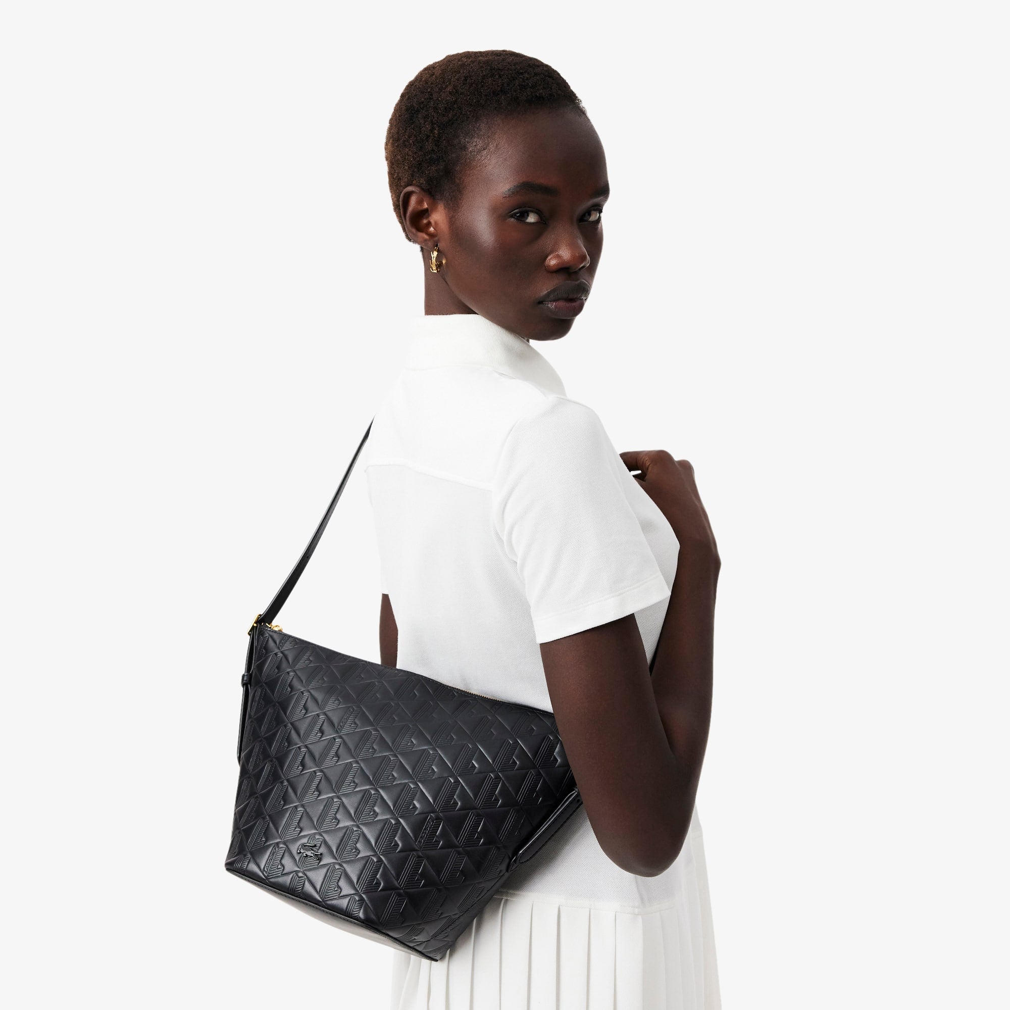 Maheki Embossed Leather Hobo Bag - Black