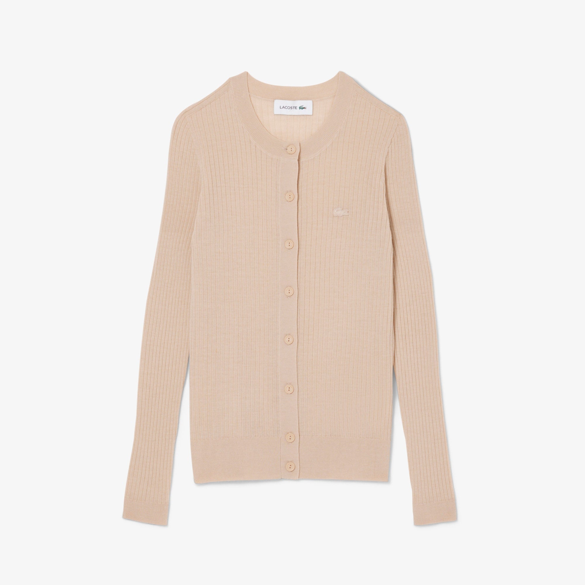 Women's Rib Knit Merino Wool Cardigan - Beige