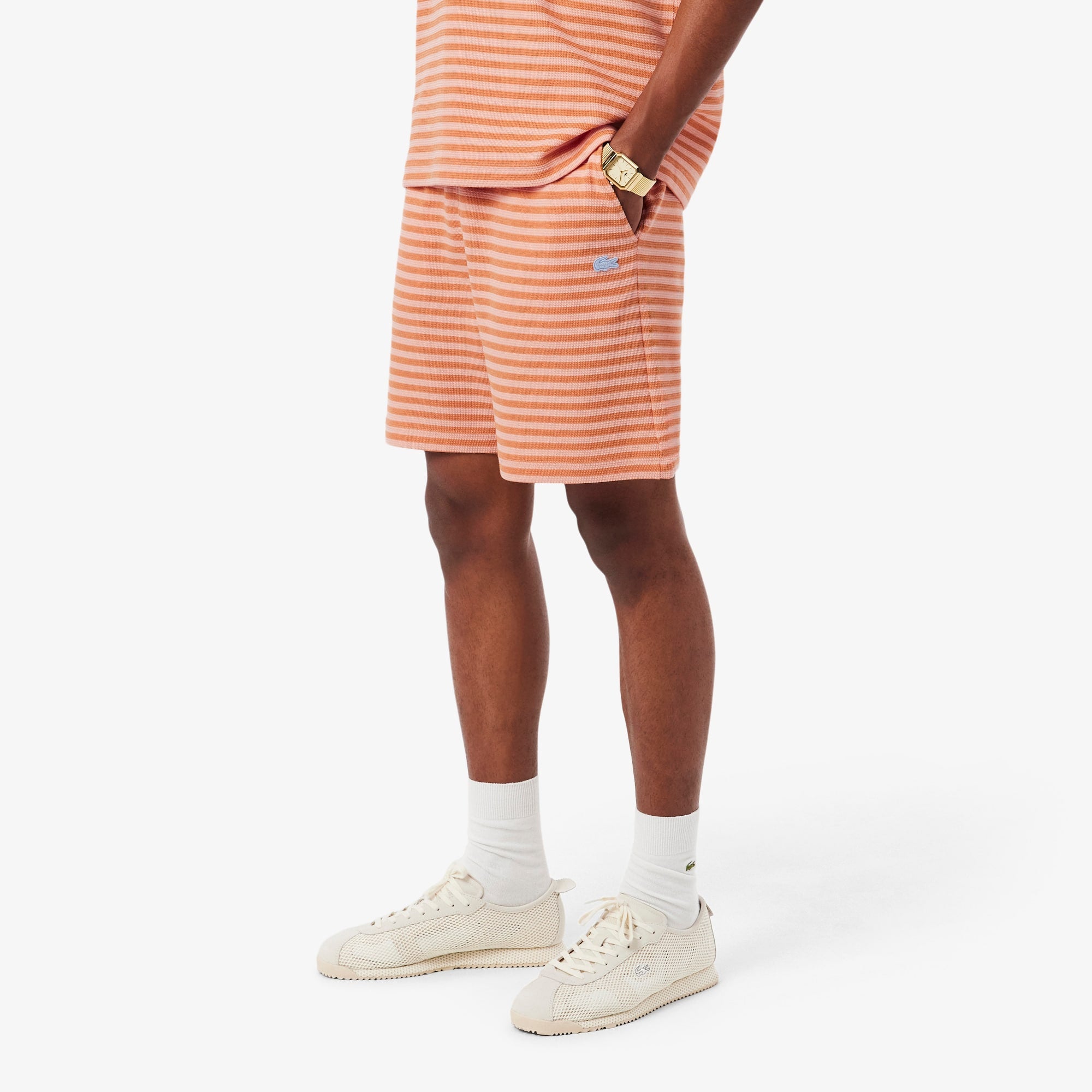 Regular Fit Striped Cotton Shorts - Rose / Orange